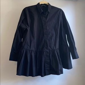 Zara Poplin Button Down Shirt with Shirred Peplum